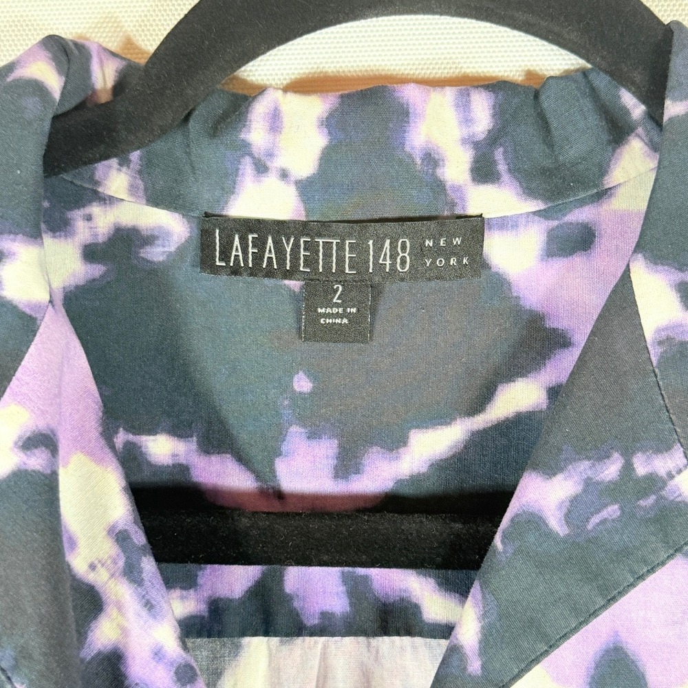 Lafayette 148 Womens 2 Purple Black Cotton Blend Button Down Shirt Top‎ Career - Picture 6 of 7